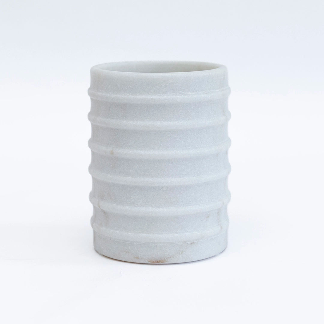 Large White Marble Ribbed Pot