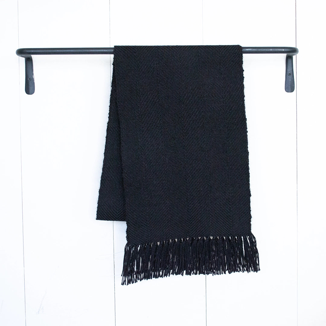 Midnight Black Handwoven Alpaca Scarf
