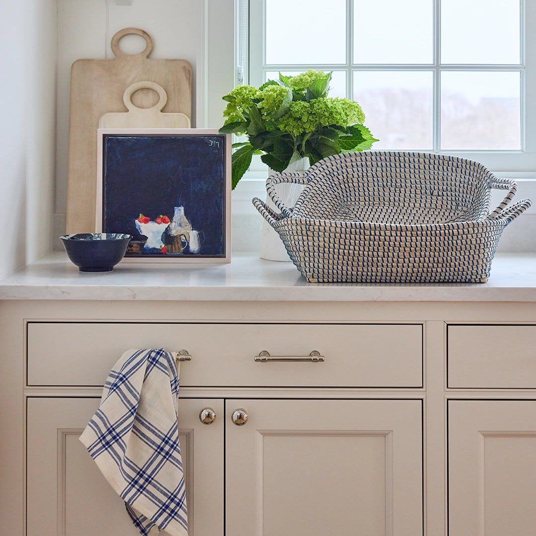 Navy & White Seagrass Basket