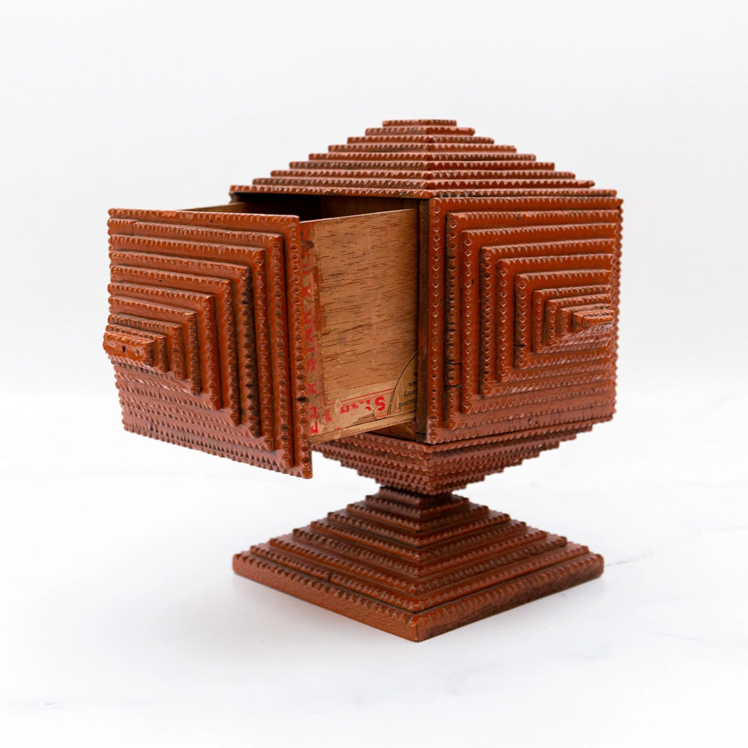 Original Orange Painted Tramp Art Box