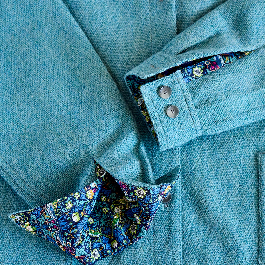Ready To Wear Cropped Mandarin Collar CPO | Blue Green Tweed | Medium