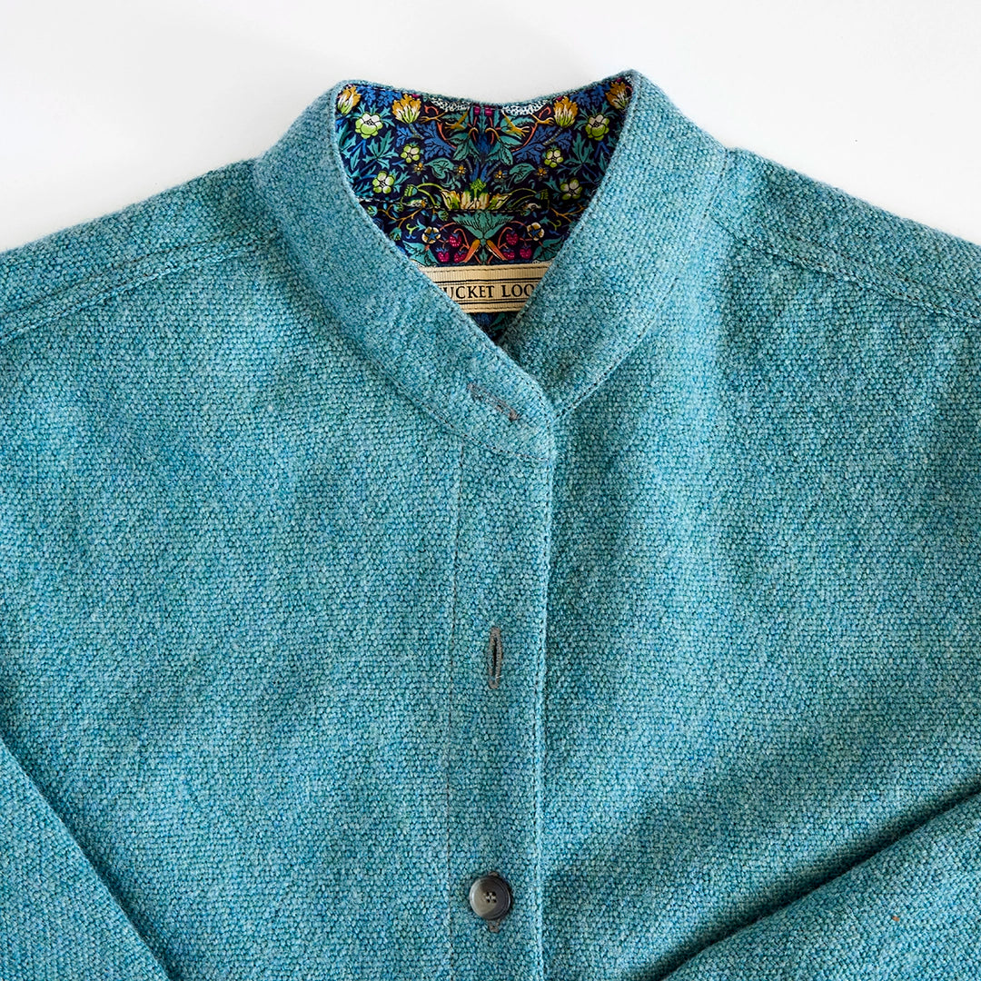 Ready To Wear Cropped Mandarin Collar CPO | Blue Green Tweed | Medium