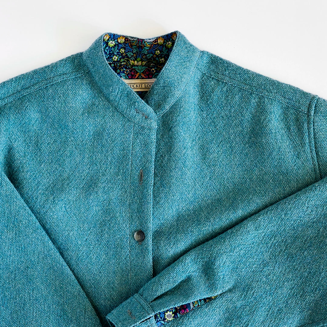 Ready To Wear Cropped Mandarin Collar CPO | Blue Green Tweed | Medium
