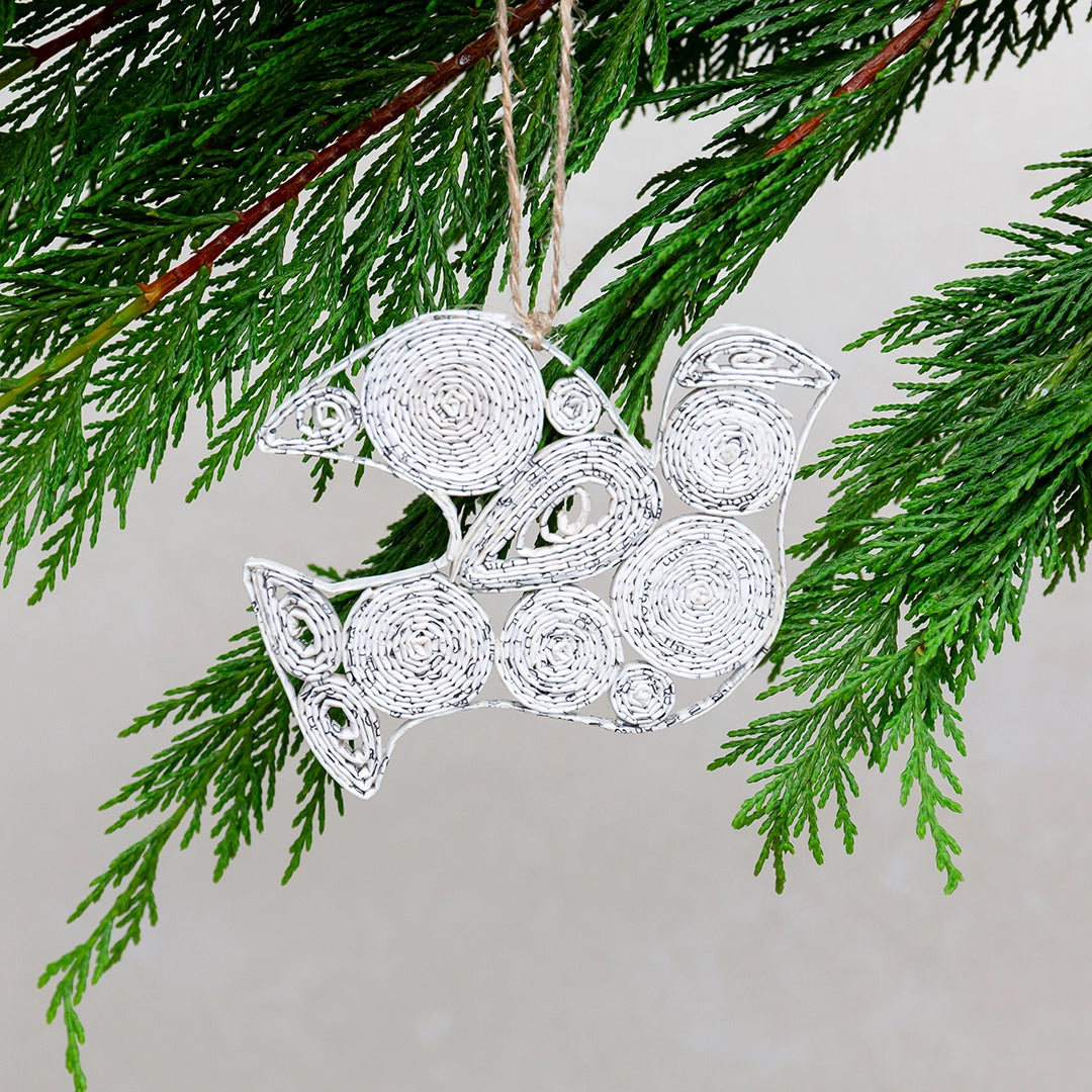 Recycled Newspaper Holiday Dove Ornament