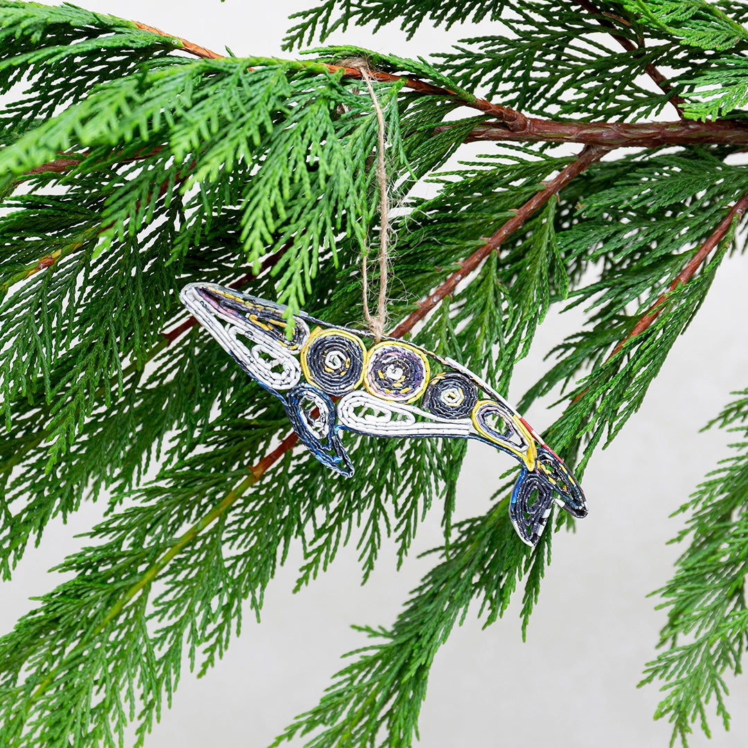 Recycled Newspaper Humpback Whale Ornament