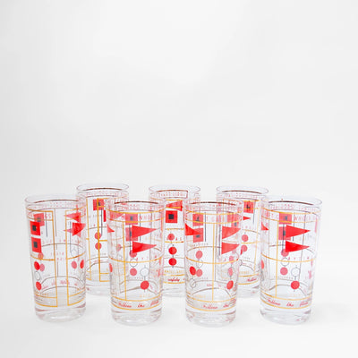 Vintage Signs Flag Glass Set Of 8