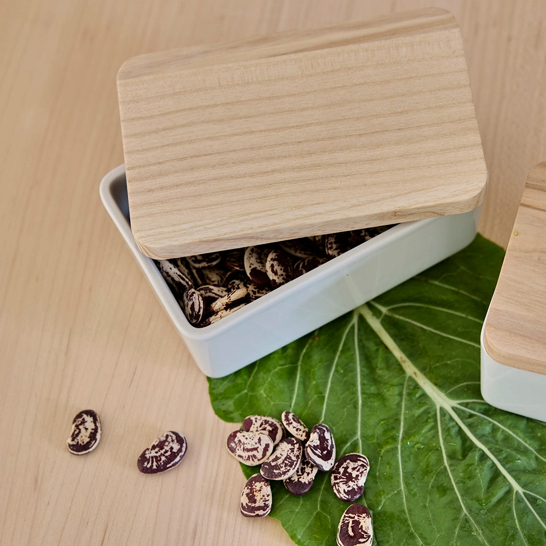 White Stoneware Canister with Wood Lid