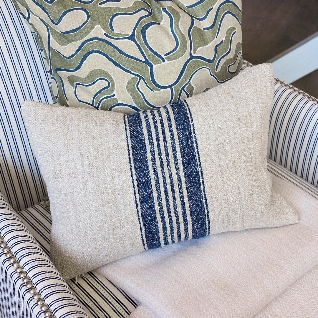 Vintage Indigo Grain Bag Lumbar Pillow