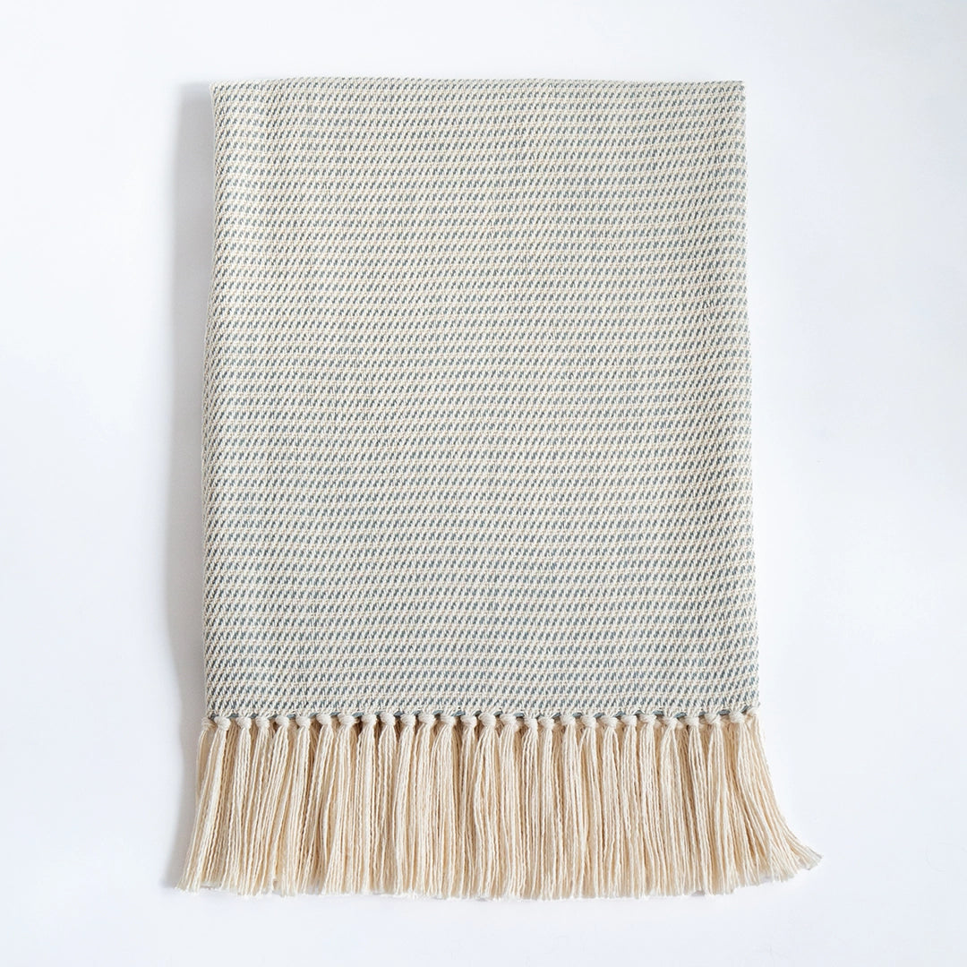 Pewter Blue Stripe Handwoven Cotton Throw