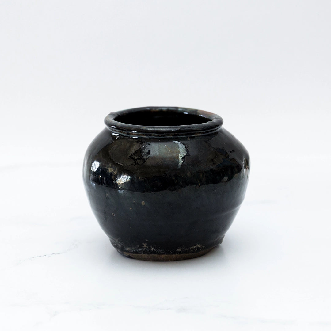 Black & Blue Glazed Jar with Lid