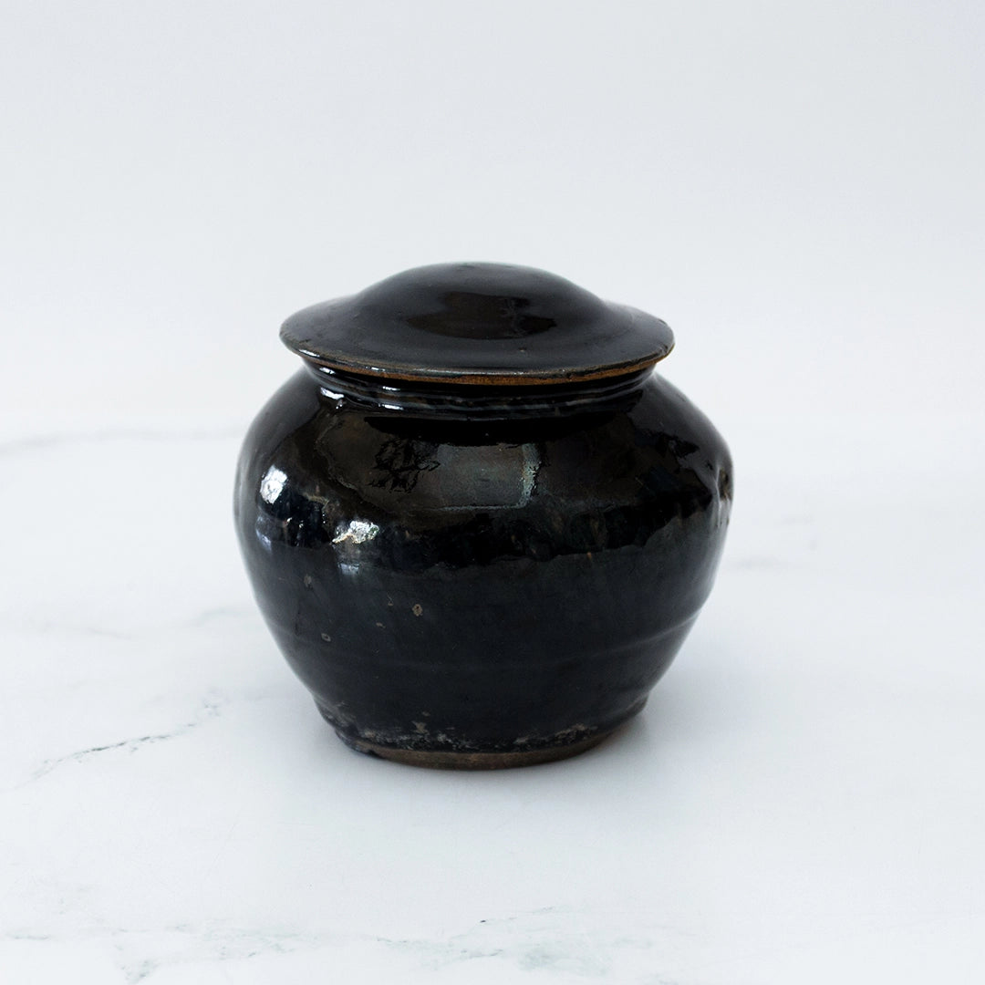 Black & Blue Glazed Jar with Lid