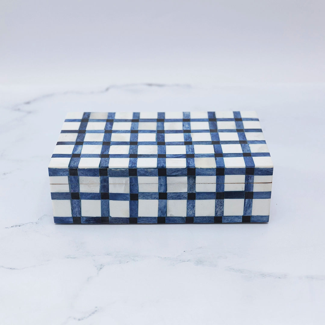 Blue Checked Bone Box