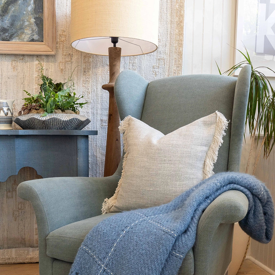 Gray Linen Fringe Pillow