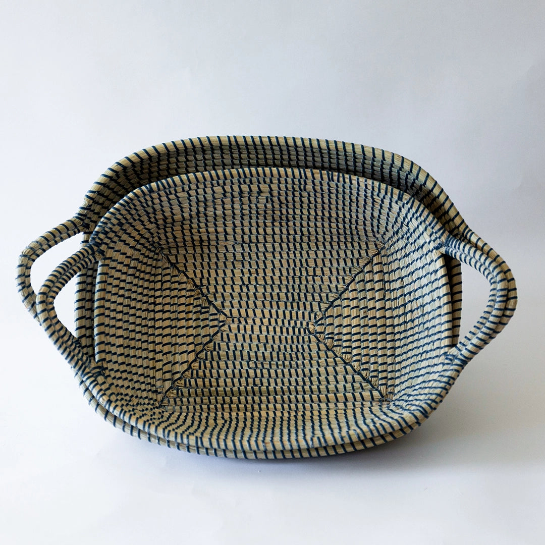 Navy & White Seagrass Basket