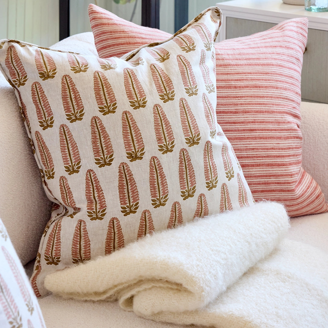 Red Floral Linen Pillow