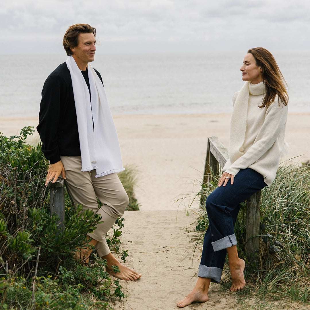 White Handwoven Cashmere Scarf