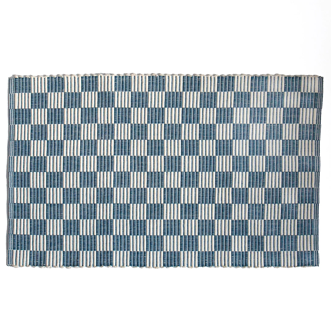 Deep Ocean Checkerboard Handwoven Rug