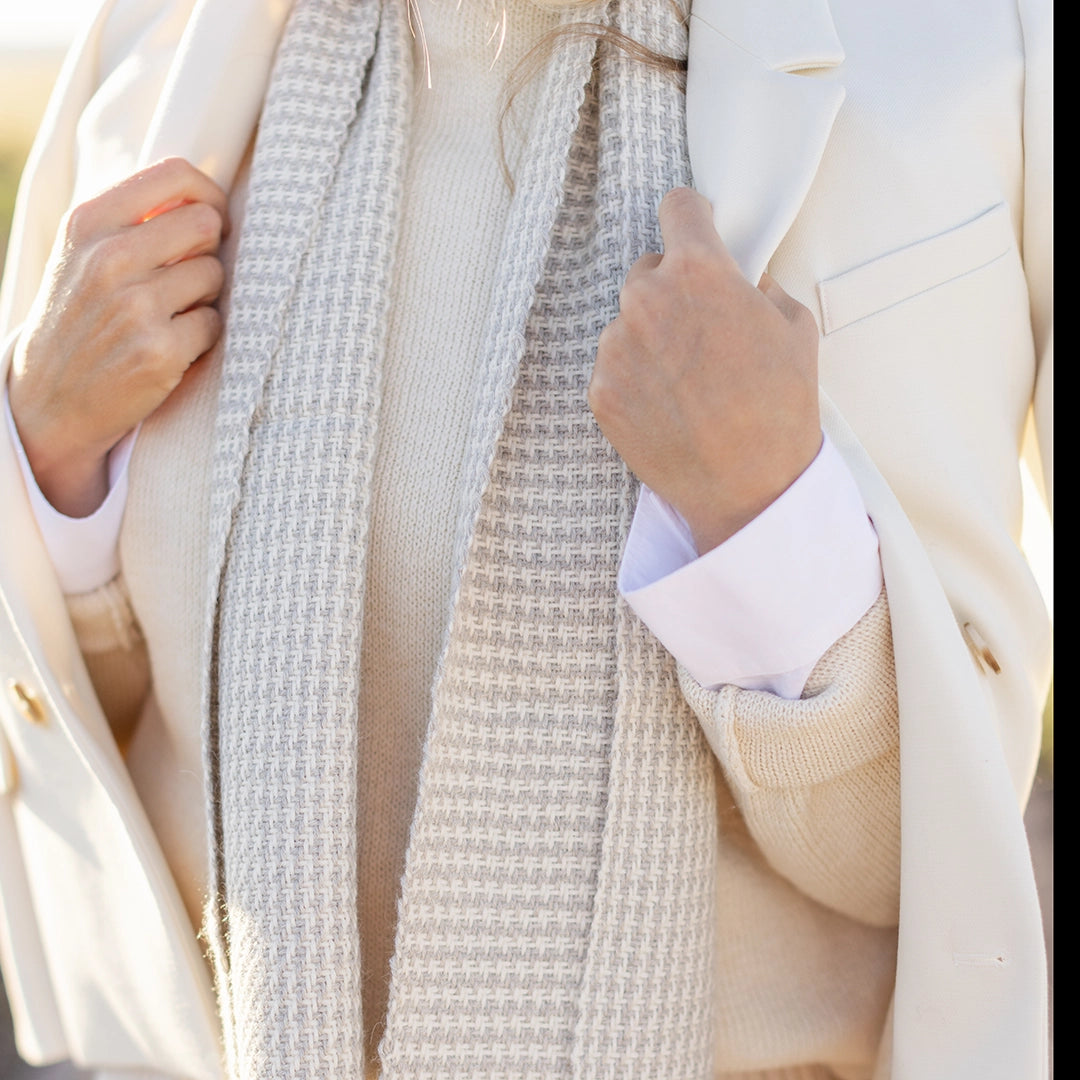 Natural Houndstooth Handwoven Alpaca Scarf