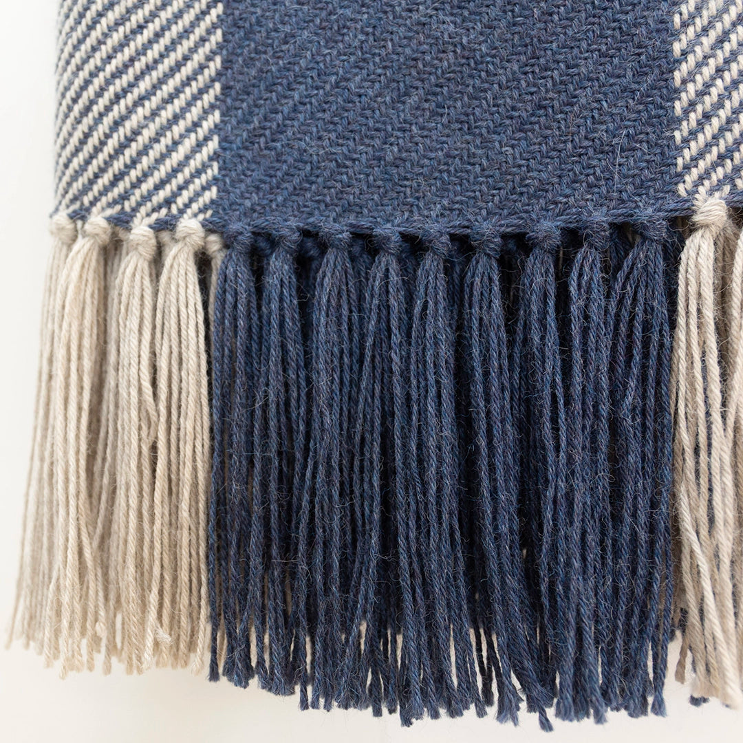 Navy and Natural Gray Alpaca Handwoven Short Warp Throw