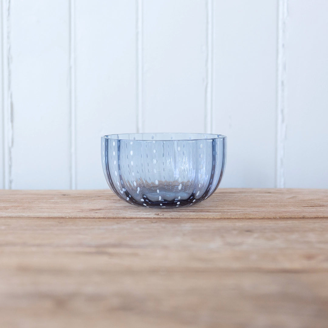 Navy and White Dot Glass Bowl
