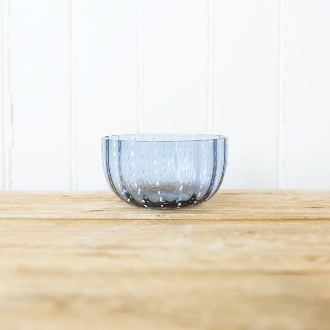 Navy and White Dot Glass Bowl