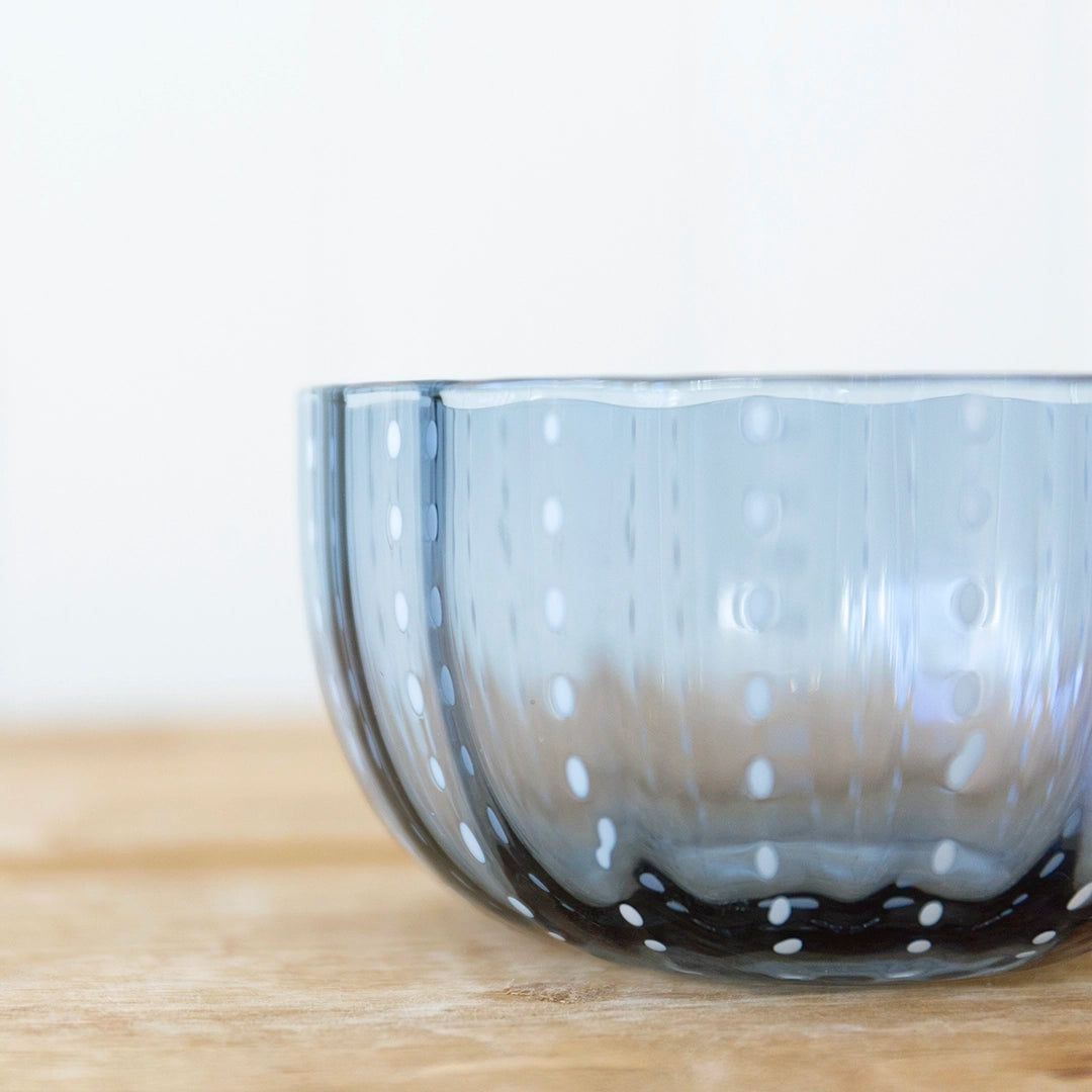 Navy and White Dot Glass Bowl