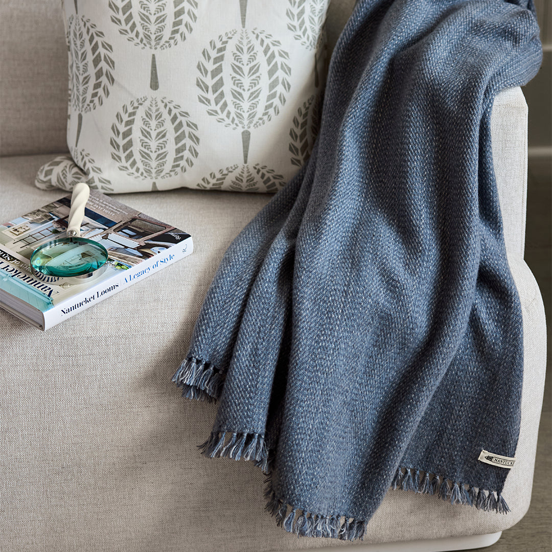 Steel Blue Handwoven Cashmere Throw