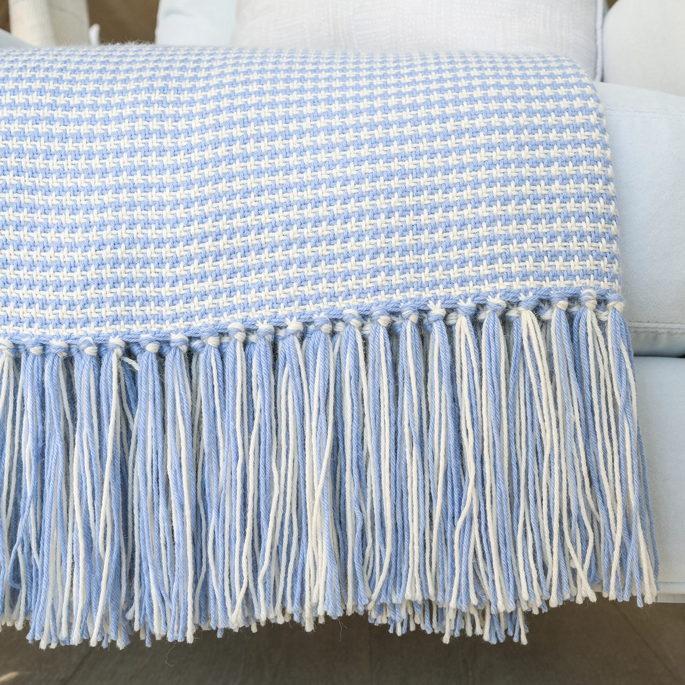 Periwinkle Blue Houndstooth Handwoven Alpaca Throw