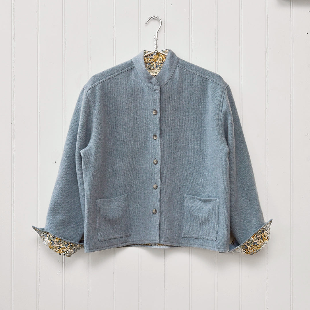 Ready To Wear Cropped Mandarin Collar CPO | Ash Blue Tweed | Small