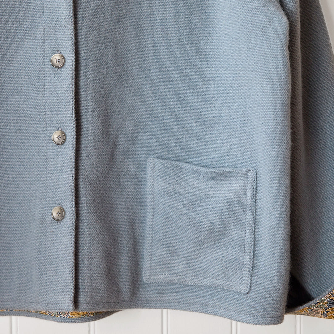 Ready To Wear Cropped Mandarin Collar CPO | Ash Blue Tweed | Small