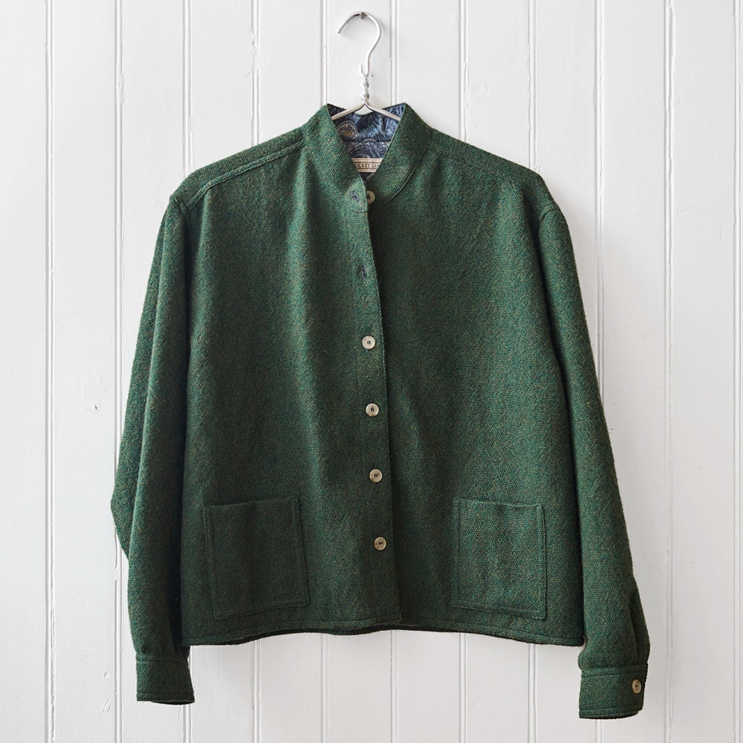 Ready To Wear Cropped Mandarin Collar CPO | Heather Green Tweed | Small