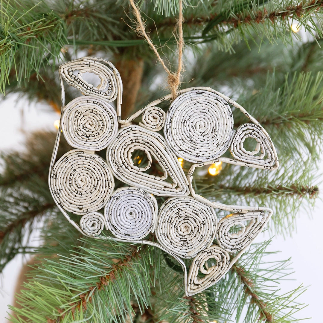 Recycled Newspaper Dove Ornament