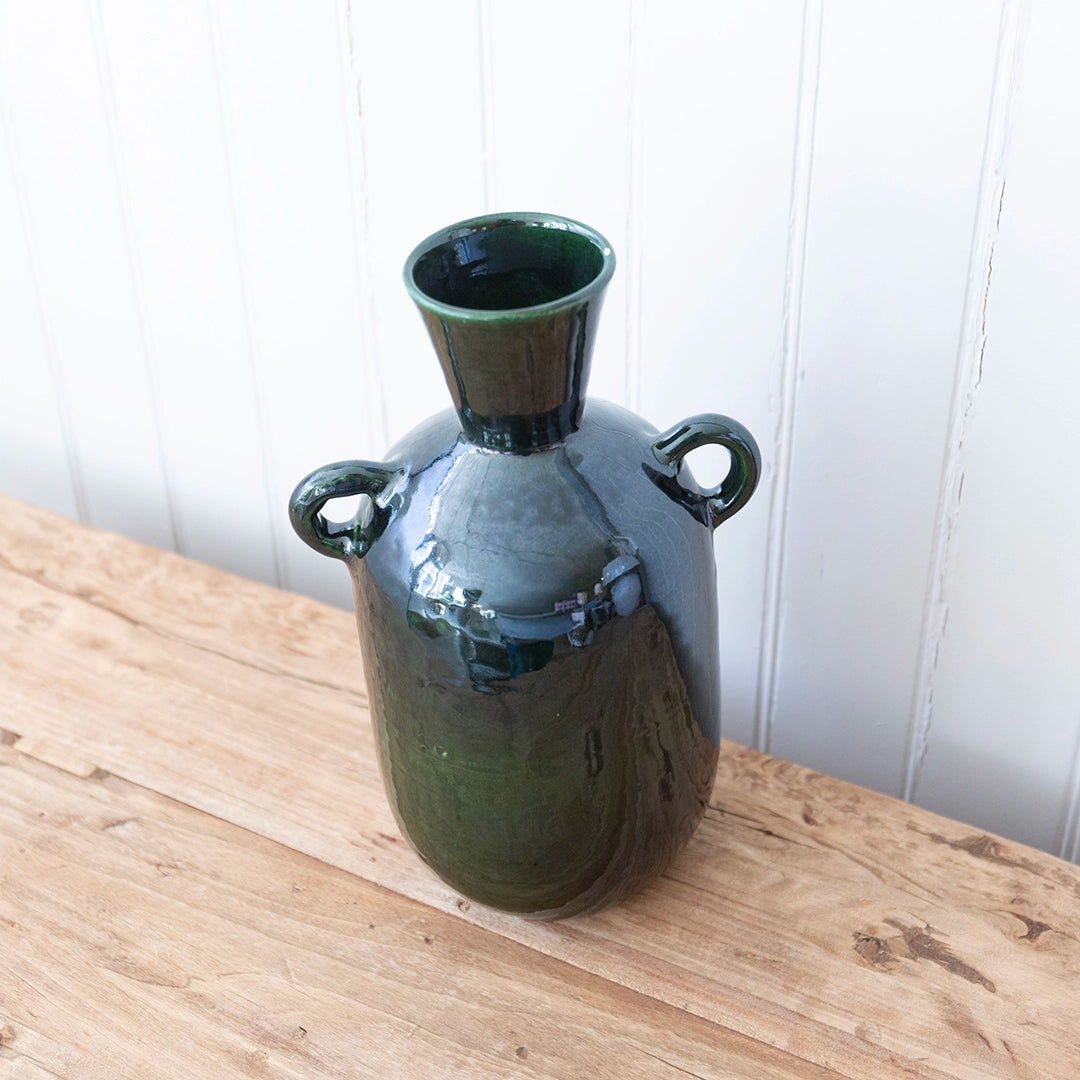Seaglass Green Amphora Vase