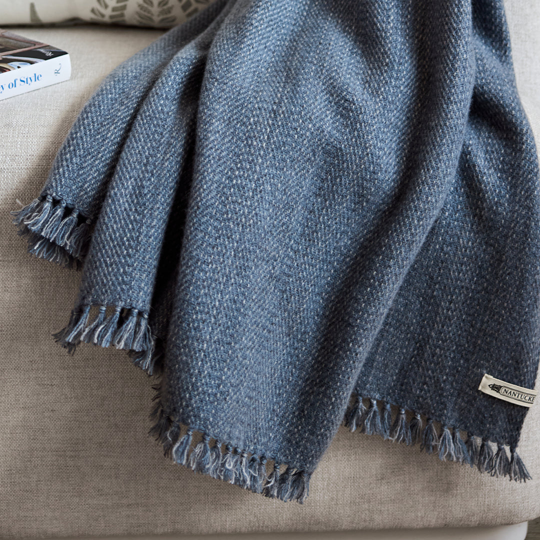 Steel Blue Handwoven Cashmere Throw