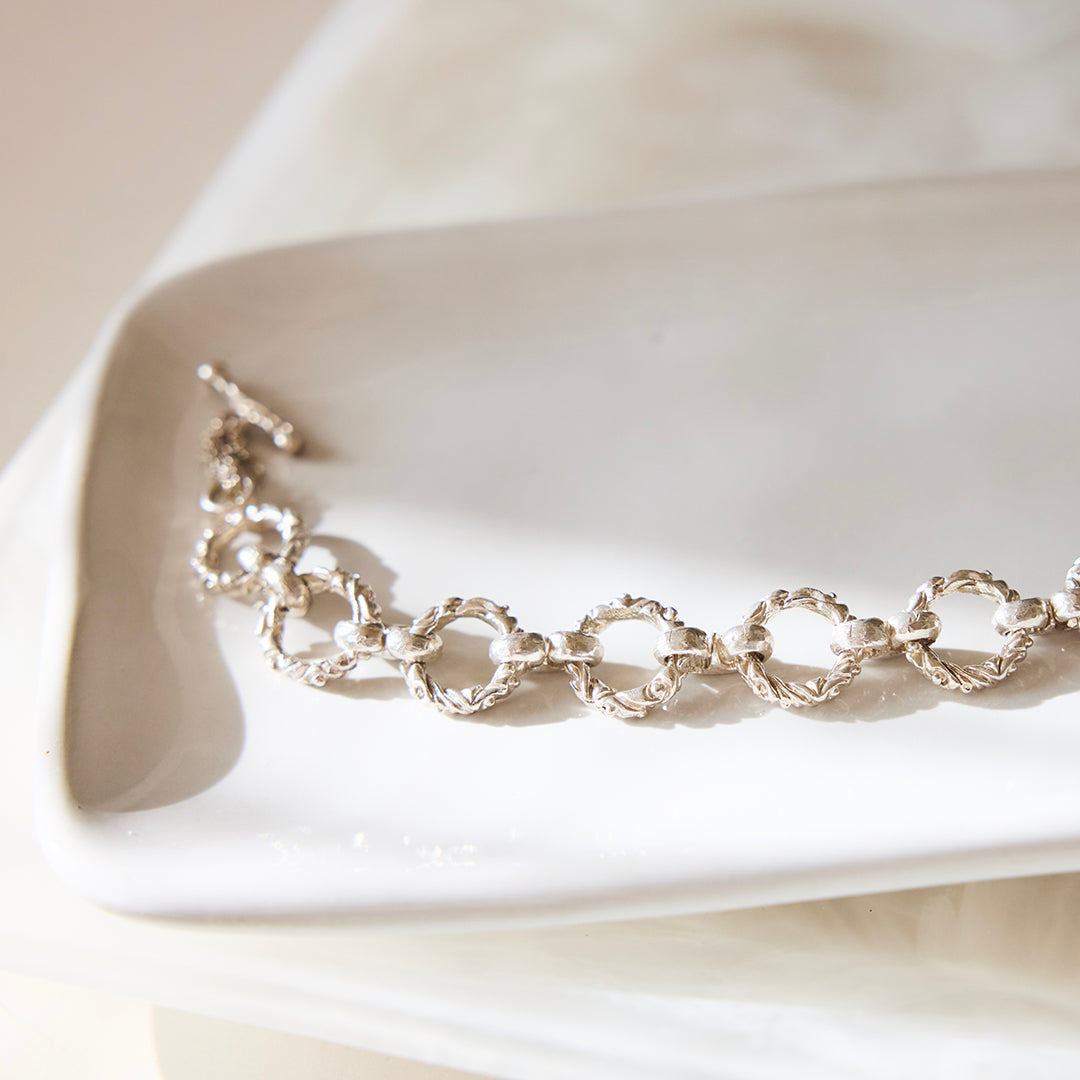 Sterling Silver Carved Link Bracelet | Sharon Woods Hussey
