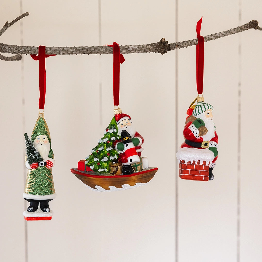 Vaillancourt Santa Delivering Gifts Down the Chimney Ornament