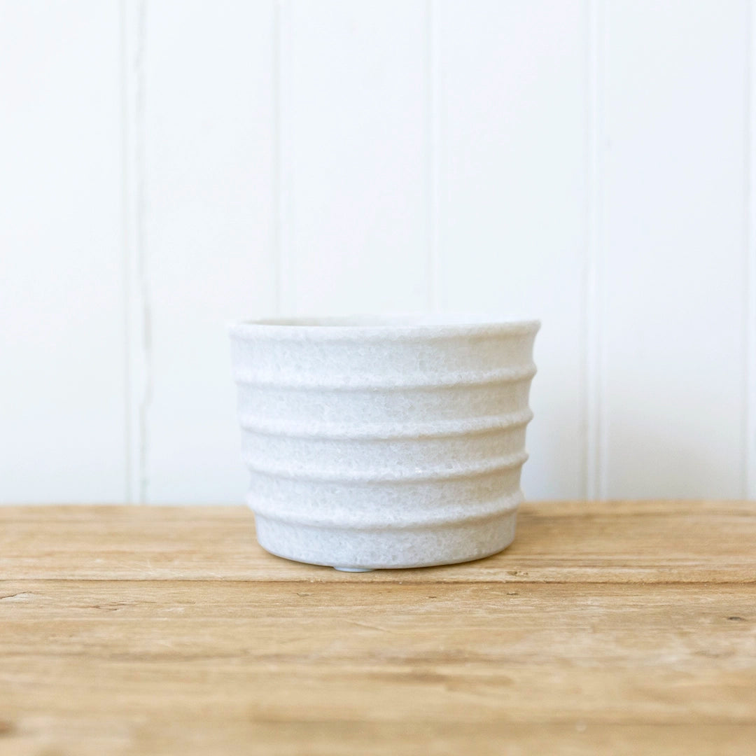 White Ribbed Marble Pot