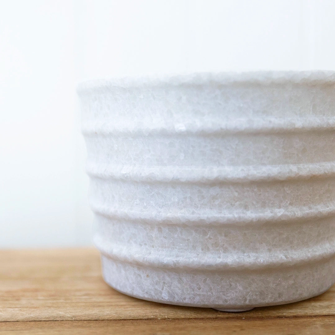 White Ribbed Marble Pot