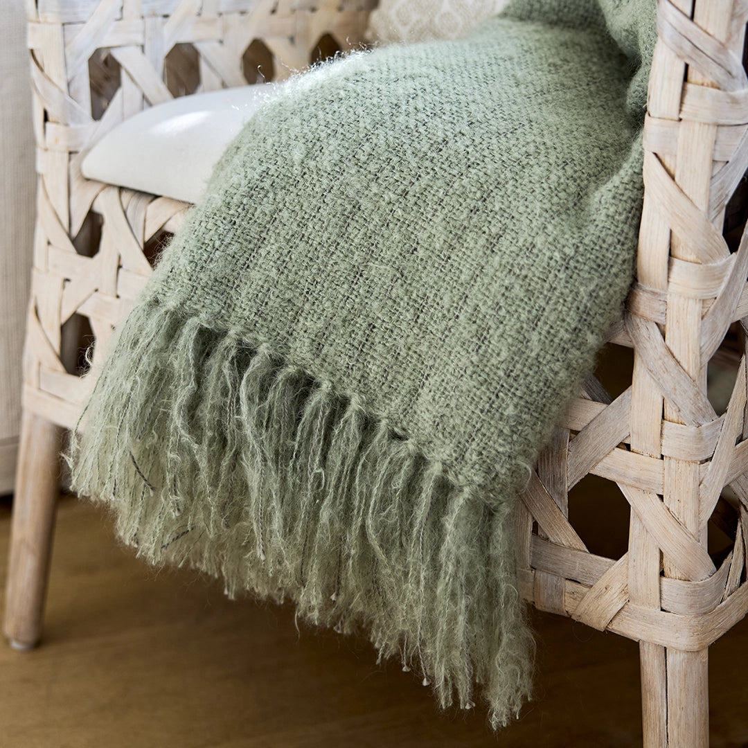 Windswept Solid Sage Handwoven Mohair Throw