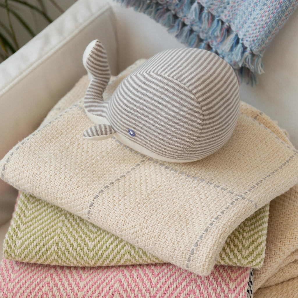 White and Gray Windowpane Baby Blanket Nantucket Looms