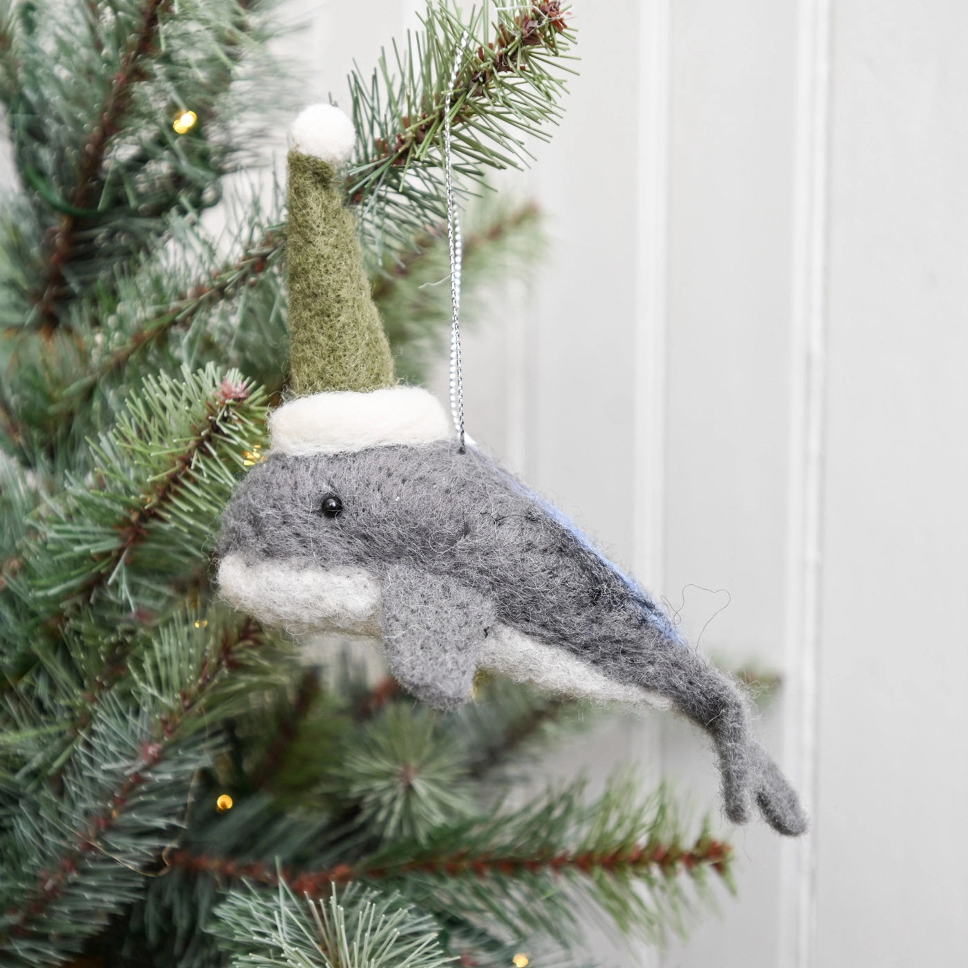 Felt Whale With Hat Ornament