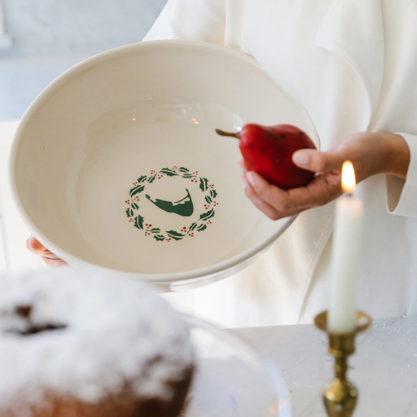 Handcrafted Holly Wreath Serving Bowl | Emily Johnson