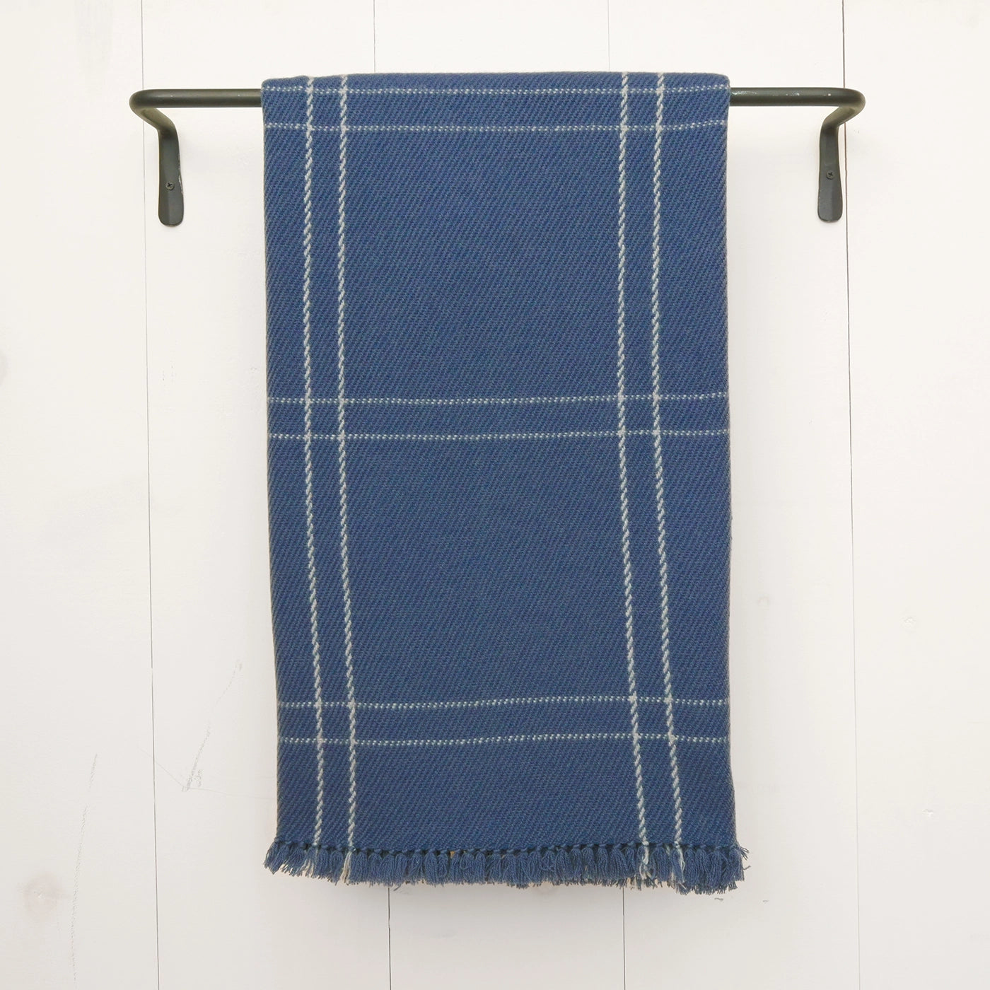 Stone Blue Windowpane Handwoven Cashmere Throw