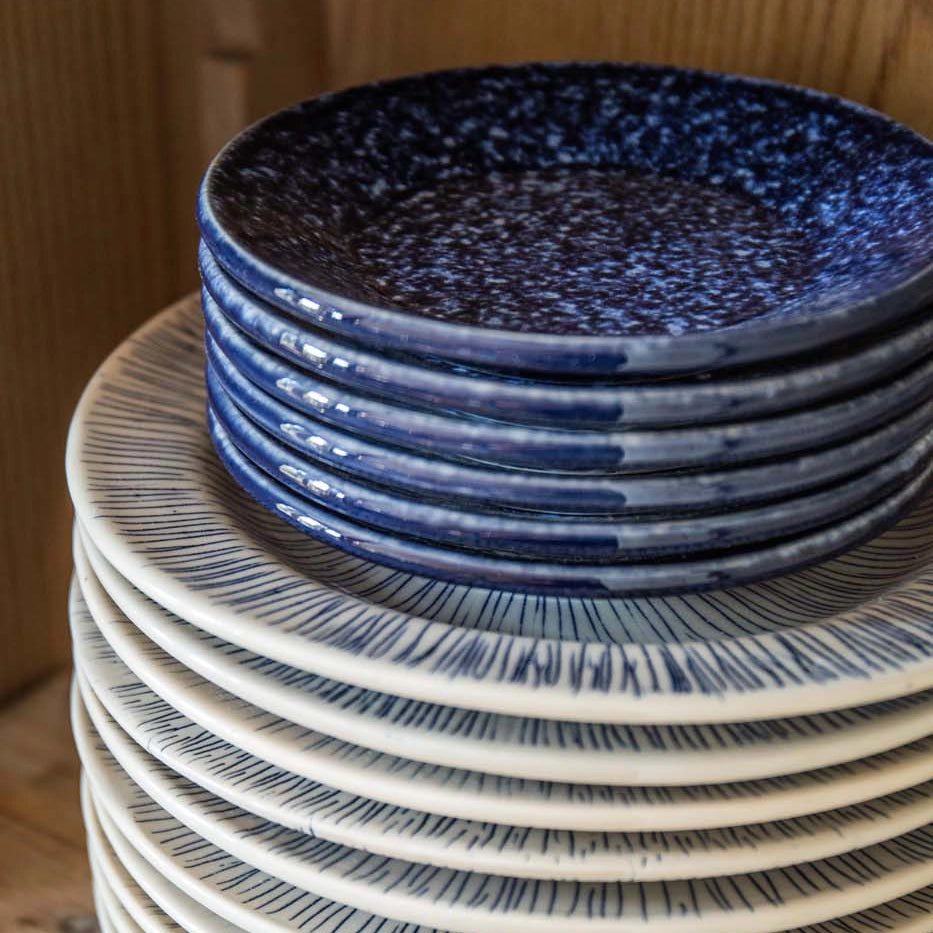 Indigo Speckled Bread Plate