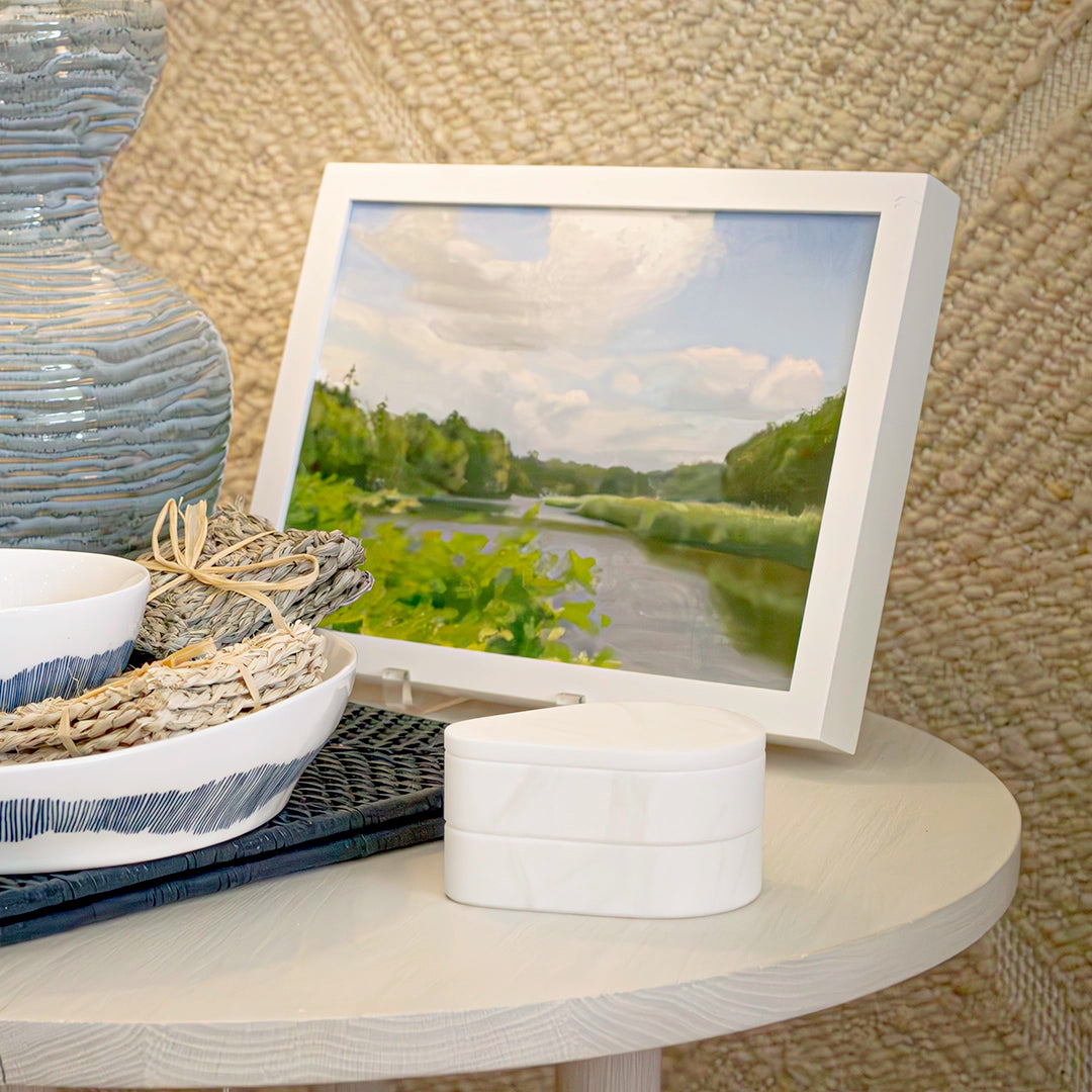 White Alabaster Swivel Teardrop Box