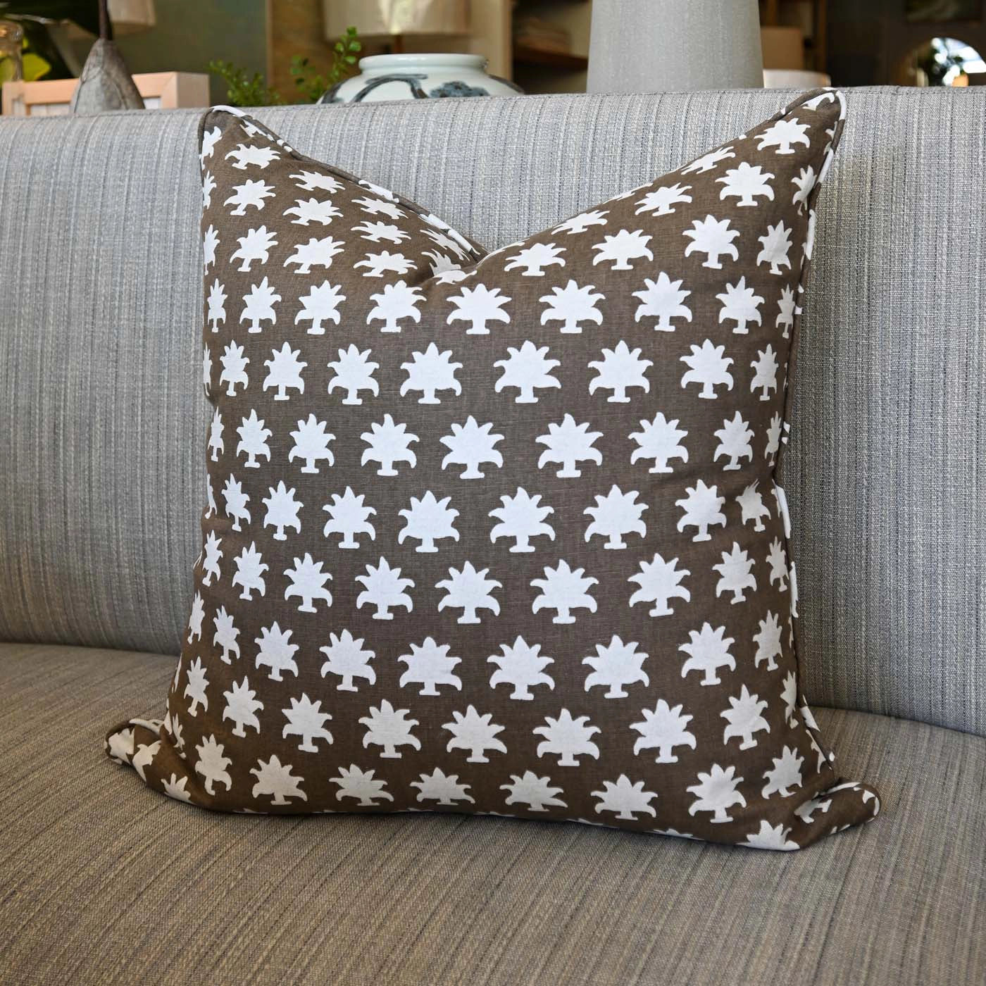 Taupe & White Floral Motif Pillow