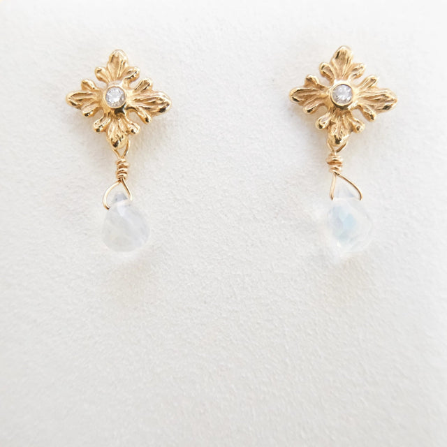 18K Diamond and Moonstone Earrings by Sharon Woods Hussey - Nantucket Looms