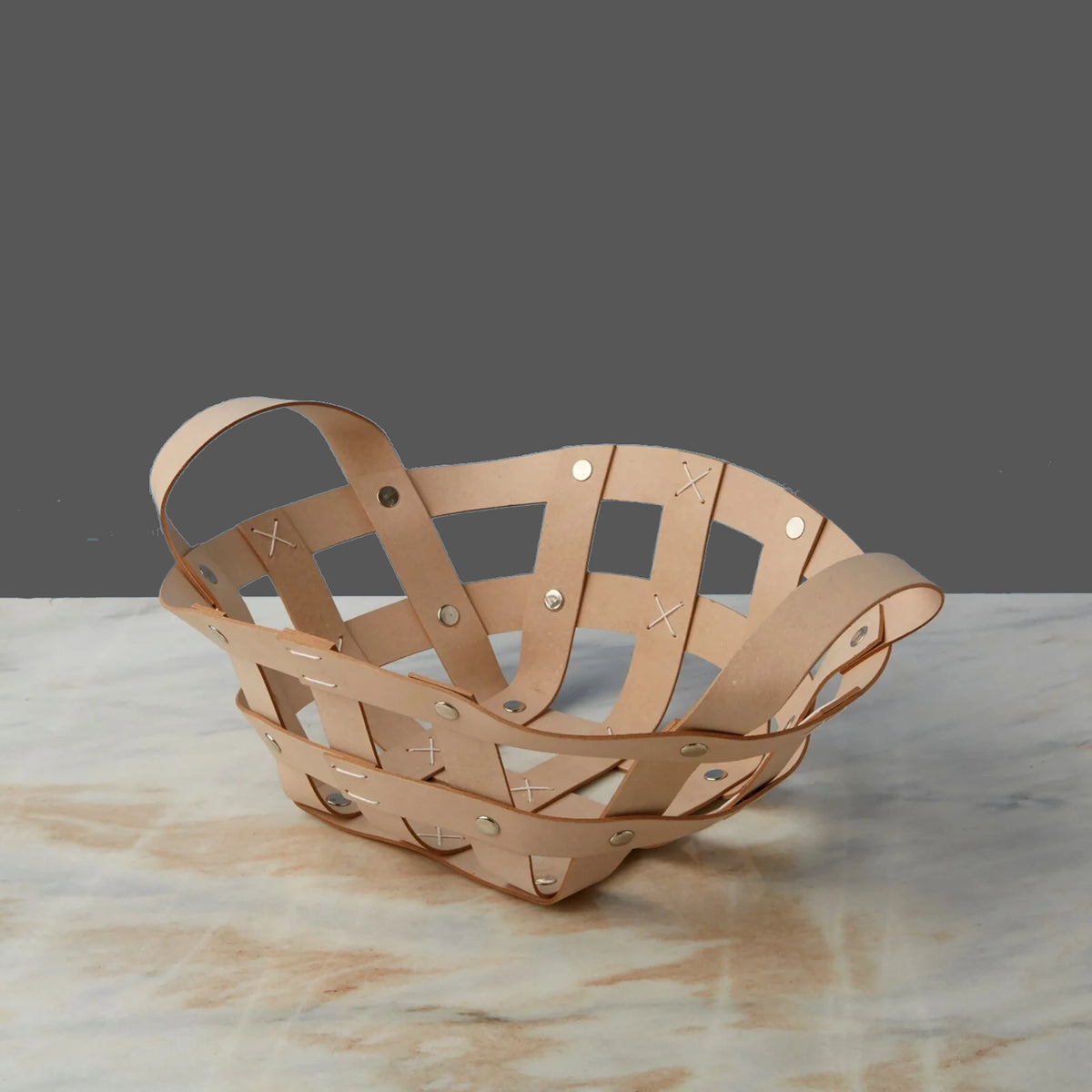 Recycled Leather Tabletop Basket Nantucket Looms