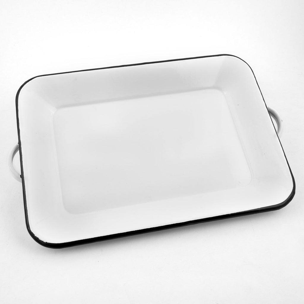 White Enamel Tray/pan Black Trim 13”x8.5”x2” Salle De Bain Floral Fresh