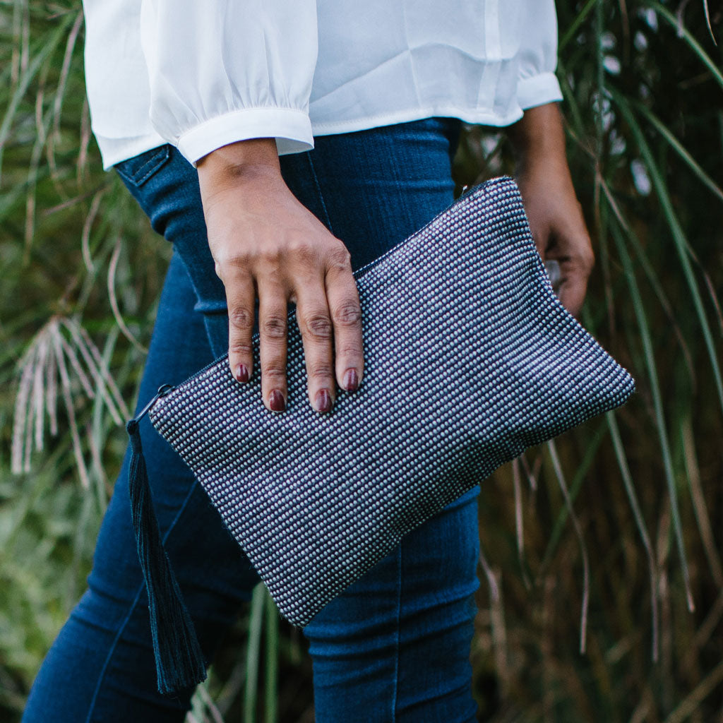 Nantucket Looms Black and Charcoal Heirloom Fabric Clutch